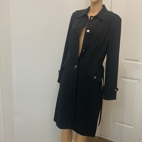 Worthington Works Stretch Separates Size 8 Silver Button Front Black Trench Coat - Picture 8 of 15